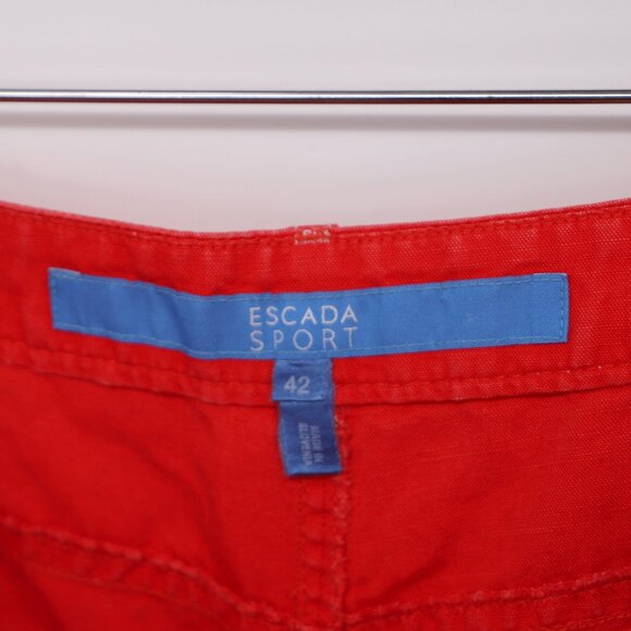 ESCADA Sport Red Cotton Linen Straight Leg Pants Size EU 42 - Picture 7 of 8